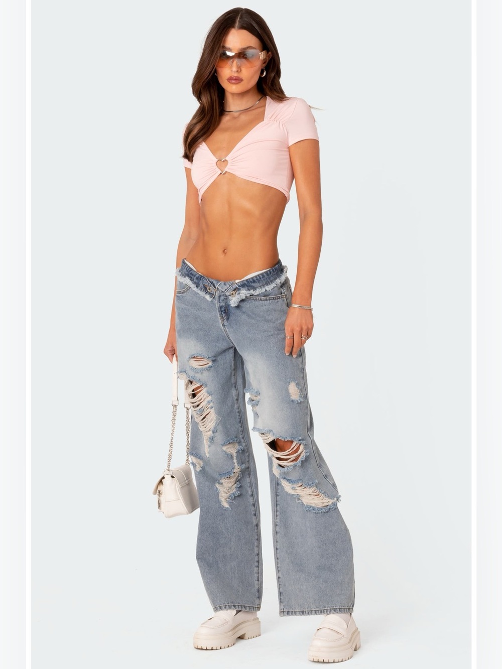 Edikted Low-rise Distressed Fold-over Jeans (358)